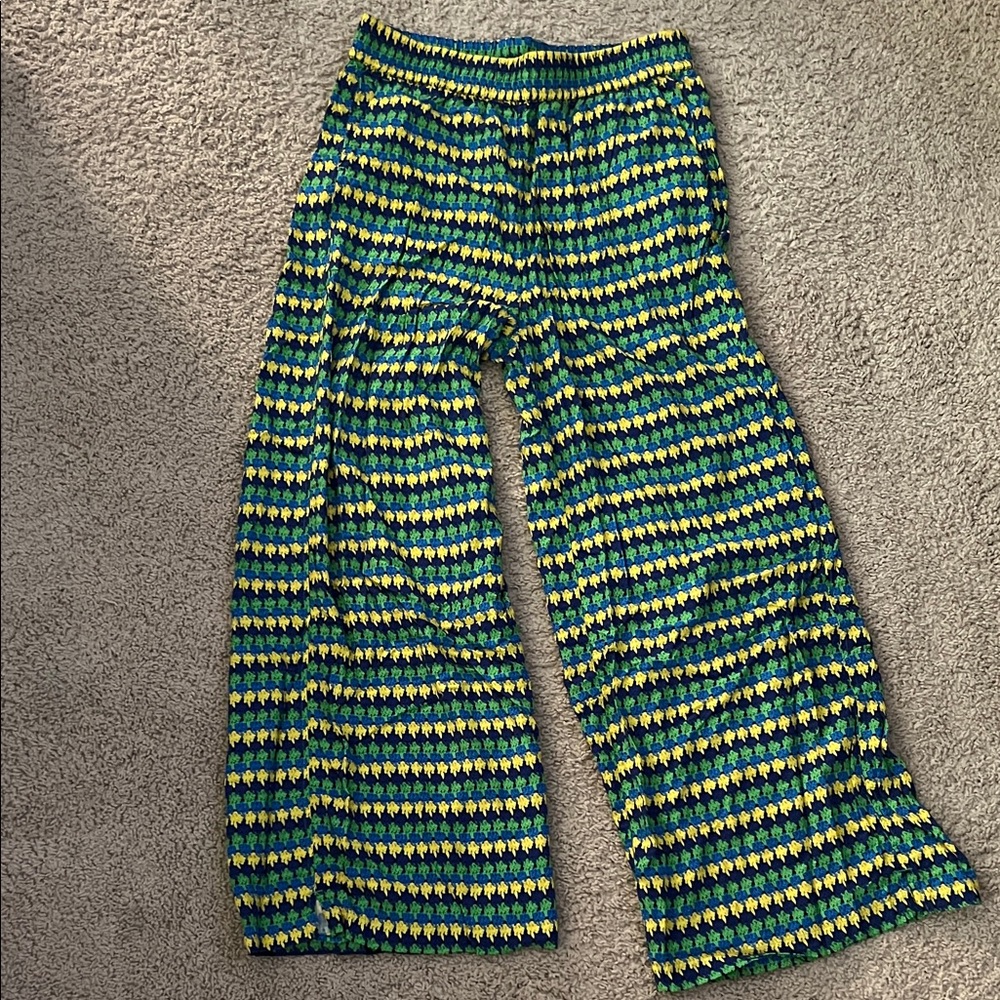 Green, Blue and Yellow Wide-Leg Pants